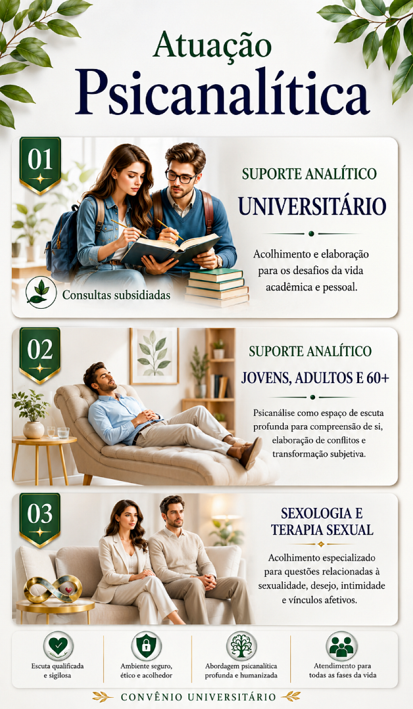 FREQUÊNCIA DAS SESSÕES:   A frequência do acompanhamento terapêutico será definida após a avaliação inicial do paciente, realizada na entrevista preliminar, considerando suas necessidades, objetivos e momento clínico.  Oferecemos modalidades flexíveis de acompanhamento:  • Intensivo: sessões semanais (4 sessões por mês).• Frequente: sessões a cada 10 dias.• Regular: sessões quinzenais (2 sessões por mês).• Manutenção: sessão mensal (1 sessão por mês).  O plano terapêutico poderá ser ajustado conforme a evolução do processo e as necessidades apresentadas pelo paciente.
