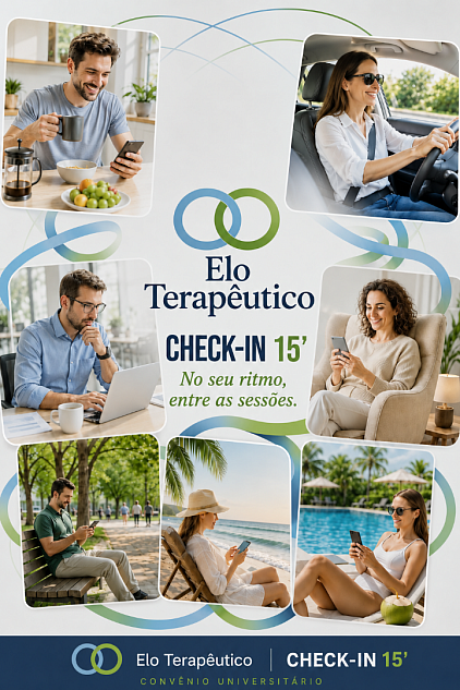 CHECK-IN 20 – Psicanálise Todos os dias, no seu ritmo. O CHECK-IN 20 – Psicanálise é um encontro terapêutico diário de 20 minutos, criado para fortalecer o vínculo terapêutico e oferecer um espaço contínuo de escuta, reflexão e reequilíbrio emocional. A proposta é que você inicie ou reorganize o seu dia com mais clareza, tranquilidade e segurança emocional. O atendimento pode acontecer no momento que melhor se adapta à sua rotina: durante o café da manhã, no percurso para o trabalho, entre reuniões no ambiente organizacional, no horário do almoço, durante a tarde ou à noite, no conforto da sua casa. Em apenas 20 minutos, é possível identificar conflitos emergentes, compreender emoções, reorganizar pensamentos e prevenir que pequenas dificuldades se transformem em grandes sofrimentos. O CHECK-IN 20 não substitui a sessão psicanalítica tradicional. Ele funciona como um acompanhamento complementar, proporcionando maior continuidade ao processo terapêutico e fortalecendo os recursos psíquicos do paciente diante dos desafios cotidianos. É um espaço para quem deseja manter um contato terapêutico mais próximo, favorecendo o autoconhecimento, a estabilidade emocional e a construção de respostas mais saudáveis às demandas da vida. CHECK-IN 20 – Psicanálise Todos os dias, no seu ritmo. Cuidando da mente, um dia de cada vez.