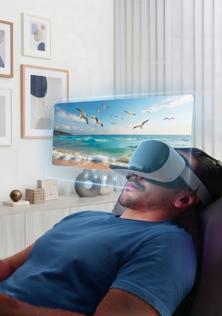 RELAXAMENTO - Óculos 3D - Exclusivo para todas as idades, sem restrições, proporcionando uma experiência imersiva de relaxamento e preparação para a sessão de Psicanálise.